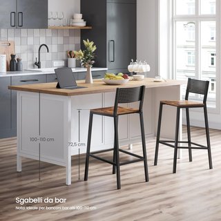 Set di 2 Sgabelli da Bar, Sgabelli Alti per Cucina, Soggiorno, Studio, Stile Industriale, Marrone Vintage e Nero LBC070B01