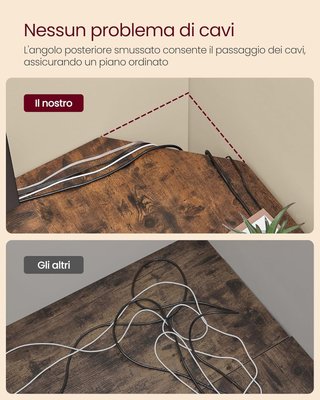 Scrivania Angolare, Scrivania per Computer a Forma di L, 129 X 129 X 76 Cm, per Ufficio Studio Gaming, Marrone Vintage e Nero Tinta LWD124K01