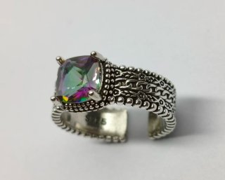 Anillo Plata 925 Vintage Piedra Iridiscente Ajusta