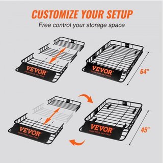 Baca de Techo para Carga, 162.6 cm x 99.1 cm x 15.2 cm Transportador de Carga de Techo con Extensión, Baca de Techo de Acero de Alta Resistencia con Capacidad de 90.7 kg, Soporte de Equipaje para ...