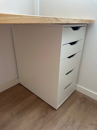 Scrivania in legno naturale per 2 persone con cassettiera