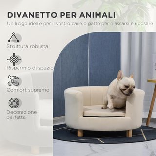 Divano Imbottito per Cani con Schienale e Cuscino Rimovibile, Letto per Gatti da Interno, 65X64X37 Cm, Crema