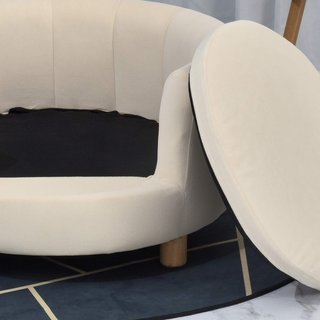 Divano Imbottito per Cani con Schienale e Cuscino Rimovibile, Letto per Gatti da Interno, 65X64X37 Cm, Crema