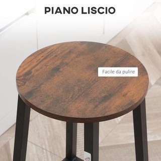Set di 2 Sgabelli da Bar in Legno e Acciaio, Sgabelli da Cucina con Poggiapiedi per Soggiorno, Sala da Pranzo, Cucina e Bar, Stile Industriale, 32,5X32,5X65 Cm, Marrone Rustico