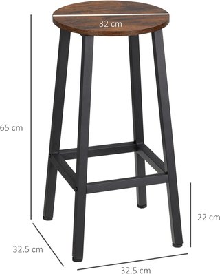 Set di 2 Sgabelli da Bar in Legno e Acciaio, Sgabelli da Cucina con Poggiapiedi per Soggiorno, Sala da Pranzo, Cucina e Bar, Stile Industriale, 32,5X32,5X65 Cm, Marrone Rustico