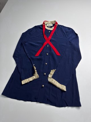 Camicia Gucci Seta  blu bottoni perla Pari Nuovo