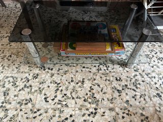 Mesa de centro cristal y metal vintage