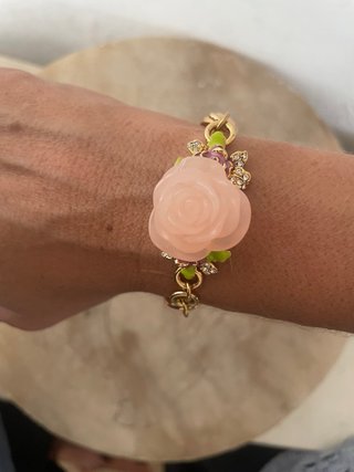 Conjunto Pulsera y Anillo Flor Rosa Dorada
