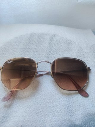 Ray-Ban lentes planas doradas marrones hexagonales