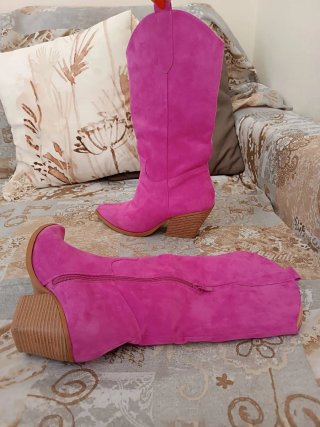 Stivali camperos fucsia tacco largo