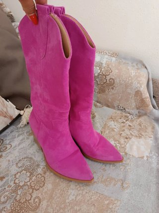 Stivali camperos fucsia tacco largo