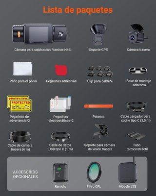 Vantrue N4S Triple Dashcam 3 Canales