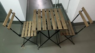 Mesa y 2 Sillas Terraza Madera y Metal