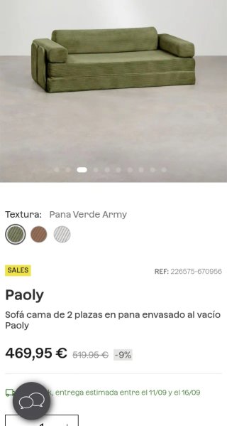 Sofá cama Sklum Paoly 2 plazas pana verde