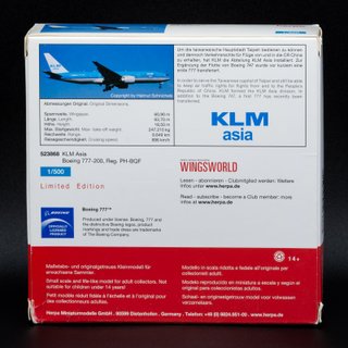 Maqueta Avión Boeing 777 KLM Asia 1:500