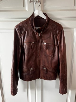 Chaqueta Cuero Vintage Mujer Marrón