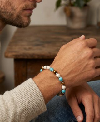Bracciale uomo pietre marroni e turchesi