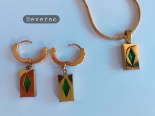 Conjunto verde/dorado pendientes y gargantilla