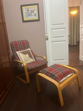 Sillón Relax y Reposapiés Tela Madera