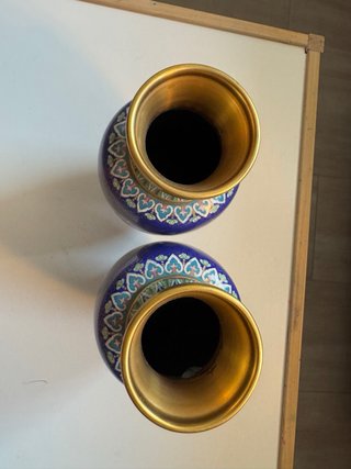 Vaso Cinese Smalto Cloisonné Blu Oro