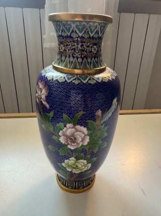 Vaso Cinese Smalto Cloisonné Blu Oro