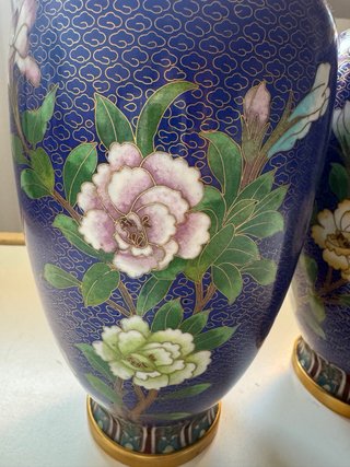 Vaso Cinese Smalto Cloisonné Blu Oro