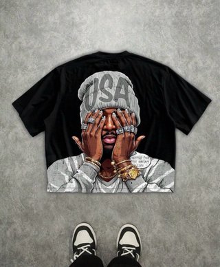 Camiseta Negra Estampada USA