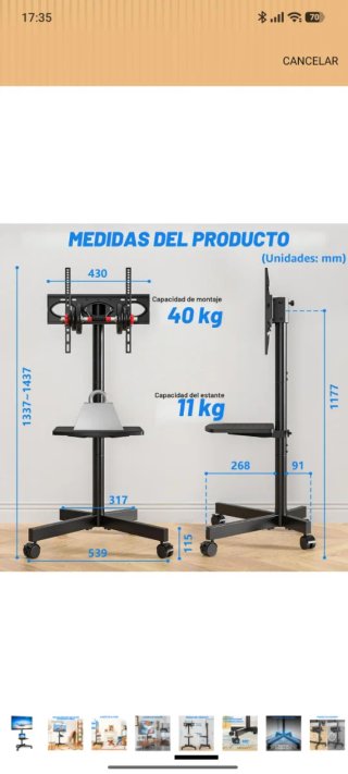 Soporte TV RFIVER con Ruedas 27-65