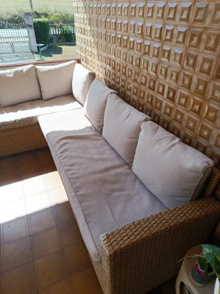 Conjunto jardín rinconera sofás y mesa