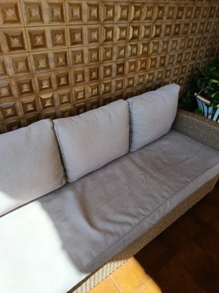 Conjunto jardín rinconera sofás y mesa