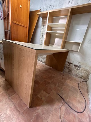 Conjunto de escritorio madera y cristal