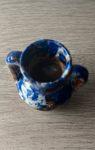 Vasetto ceramica vintage blu e marrone
