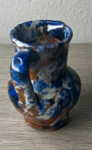 Vasetto ceramica vintage blu e marrone