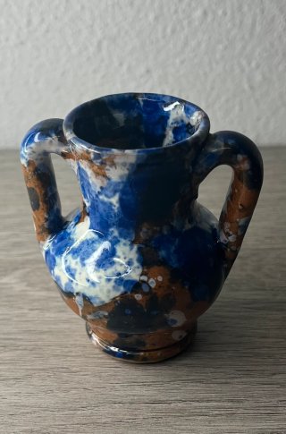 Vasetto ceramica vintage blu e marrone