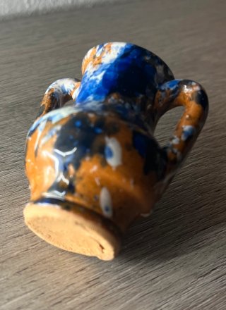 Vasetto ceramica vintage blu e marrone