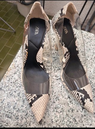 Zapatos Zara Mujer Tacón Transparente Animal Print