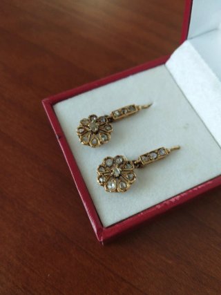 Pendientes oro 18K con brillantes talla antigua