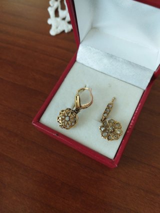 Pendientes oro 18K con brillantes talla antigua