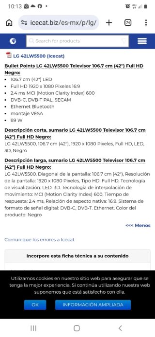 Televisor LG LW5500 Negro.