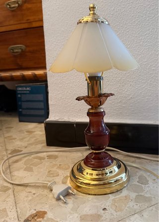 Lámpara de mesita vintage madera y metal