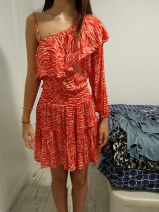 Original Vestido Animal Print XS de corte asimetri
