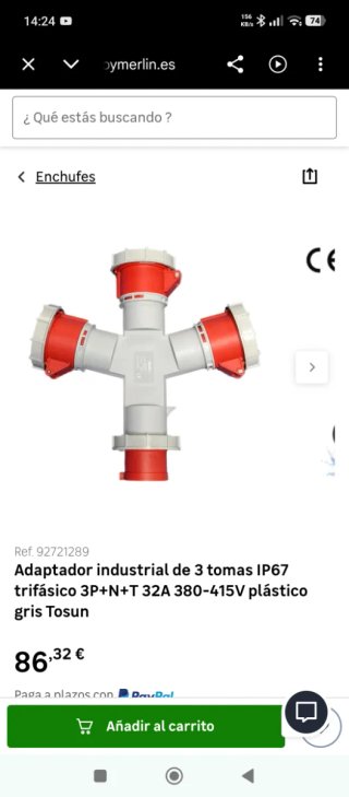 Adaptador industrial 3 tomas IP67 32A