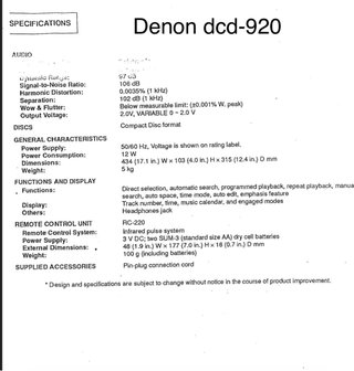 Lector CD Denon DCD-920 con control remoto RC-220.
