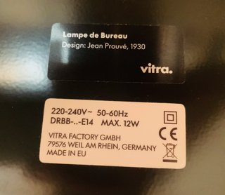 Lámpara Vitra Lampe de Bureau Jean Prouvé Negra