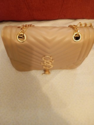 Bolso elegante mujer beige y dorado