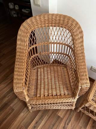 Conjunto 2 sillones y mesita mimbre