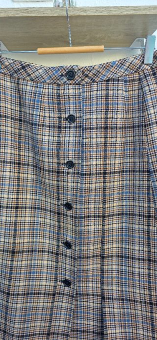 Falda de cuadros marrón y azul vintage de lana