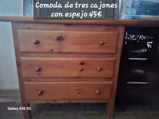 Cómoda madera 3 cajones con espejo