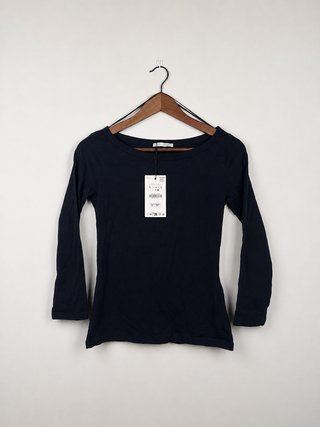 Camiseta Zara manga 3/4 negra talla L algodón