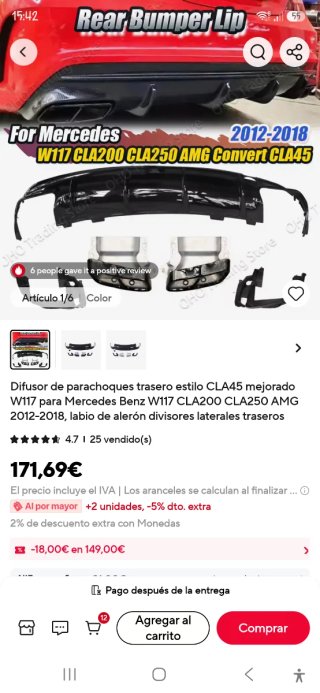 Difusor parachoque trasero mercedes cla